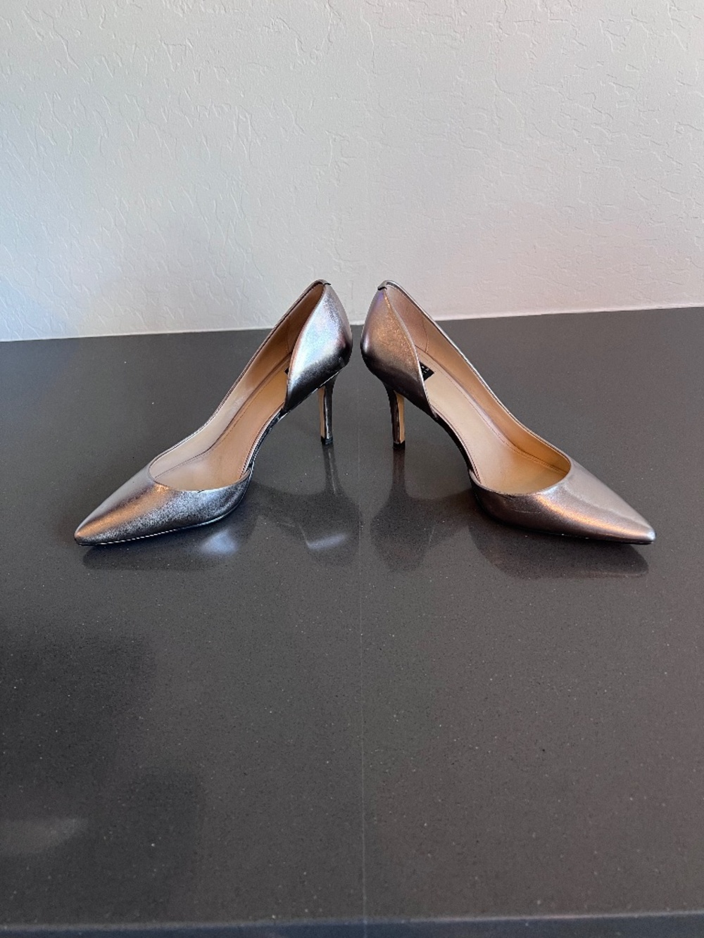 White House Black Market Metallic Silver Pointed-Toe Pumps